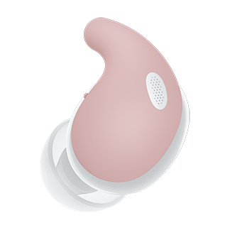 Auricular LinkBuds Fit blanco con soporte con cámara de aire rosa.